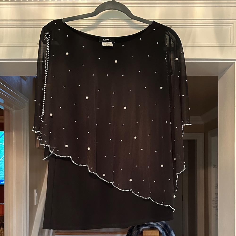 MSK Black Sheer Beaded Blouse